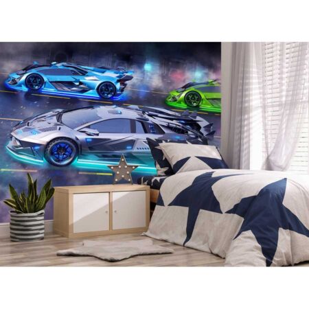 walltastic neon supercars wall mural lifestyle